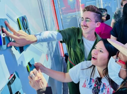 students learning excitedly in mobile stem lab