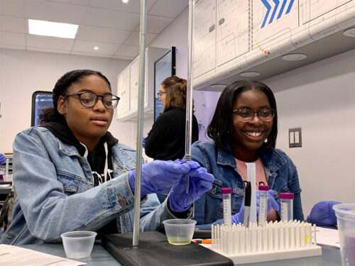 students creating biodiesel fuel in lab