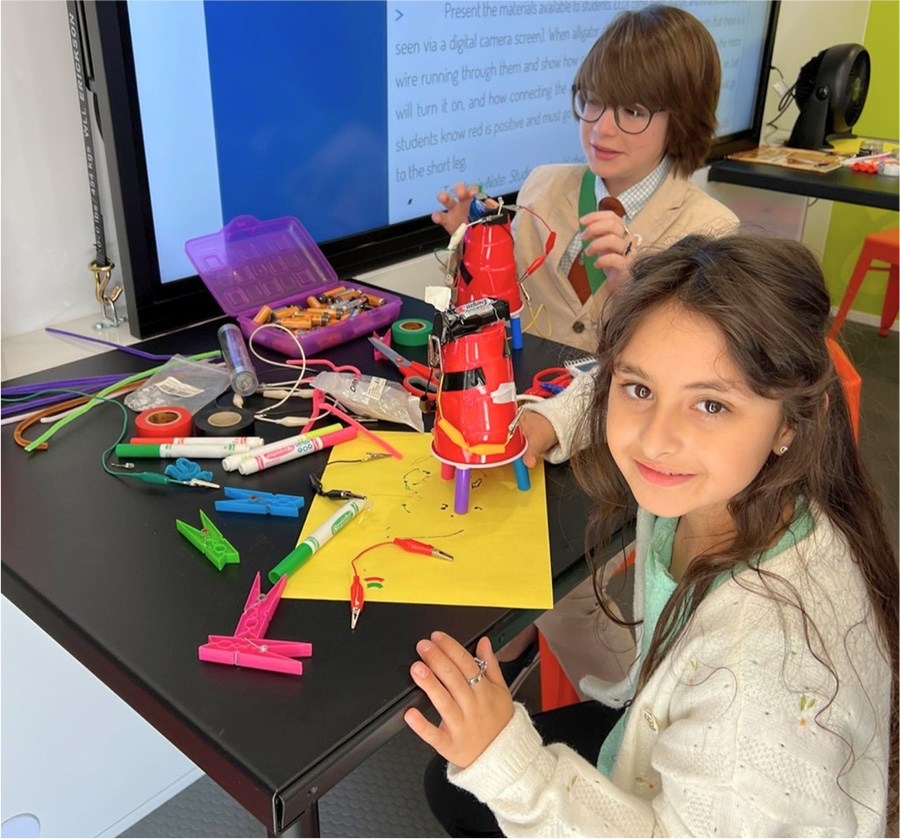 second grader students work on their electrodes