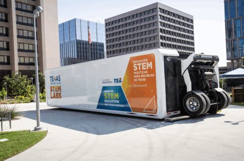 Students inside the Texas Mobile STEM Lab